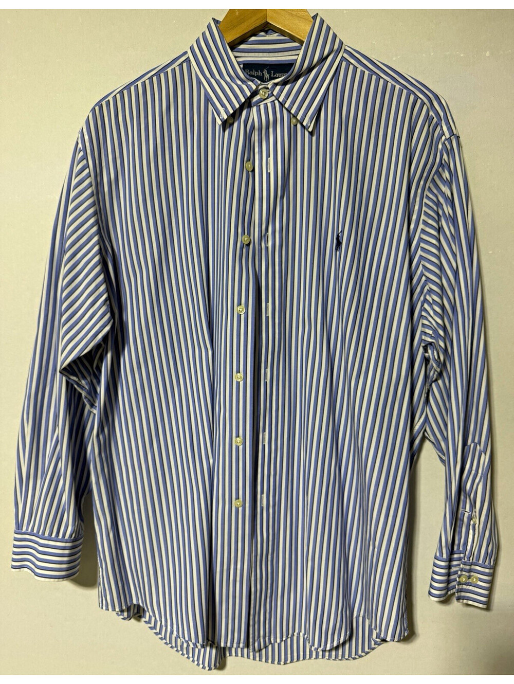 Ralph Lauren Yarmouth Blue/White Striped Cotton Button-Down Shirt 16.5 32/33
